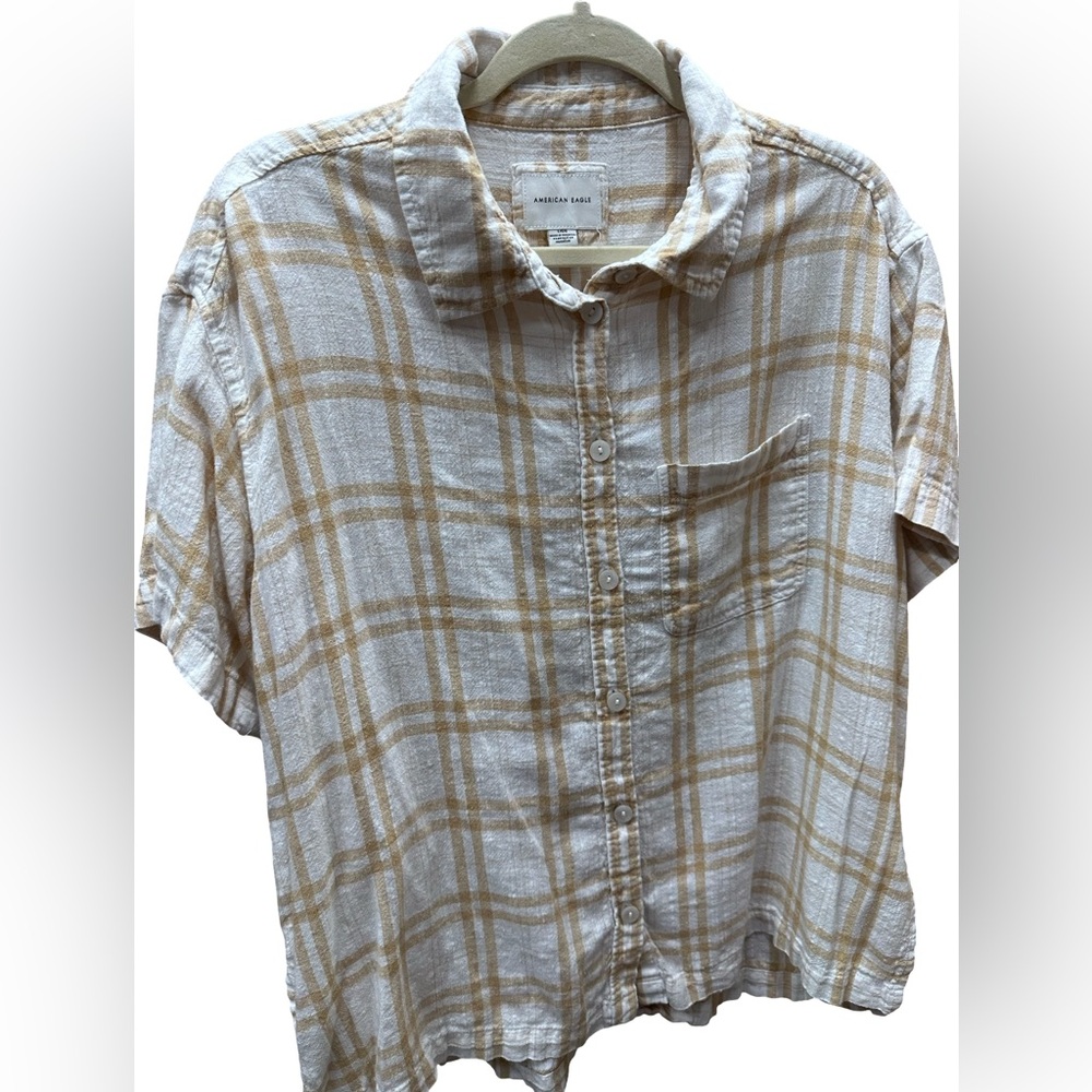 American Eagle Outfitters Tan Plaid Button Down Shirt